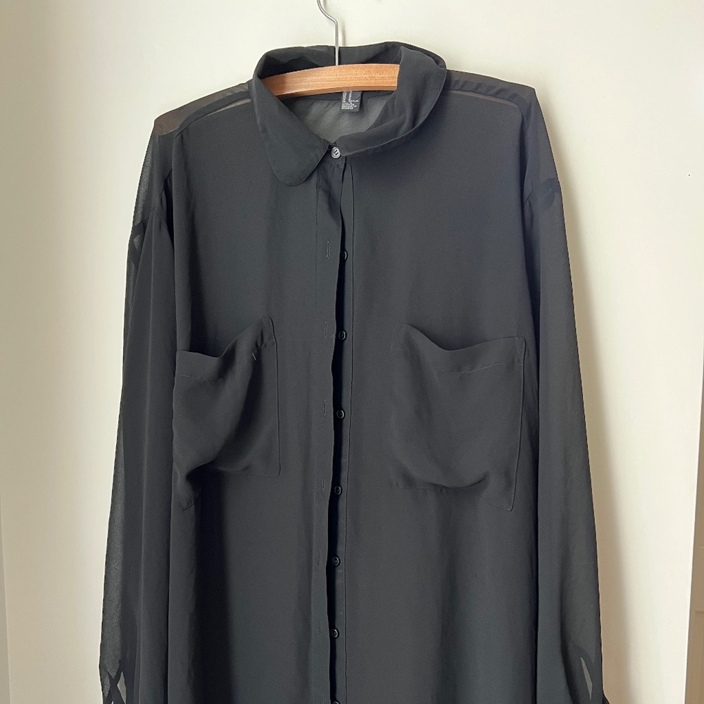 Long Sleeve Black Sheer Button Up